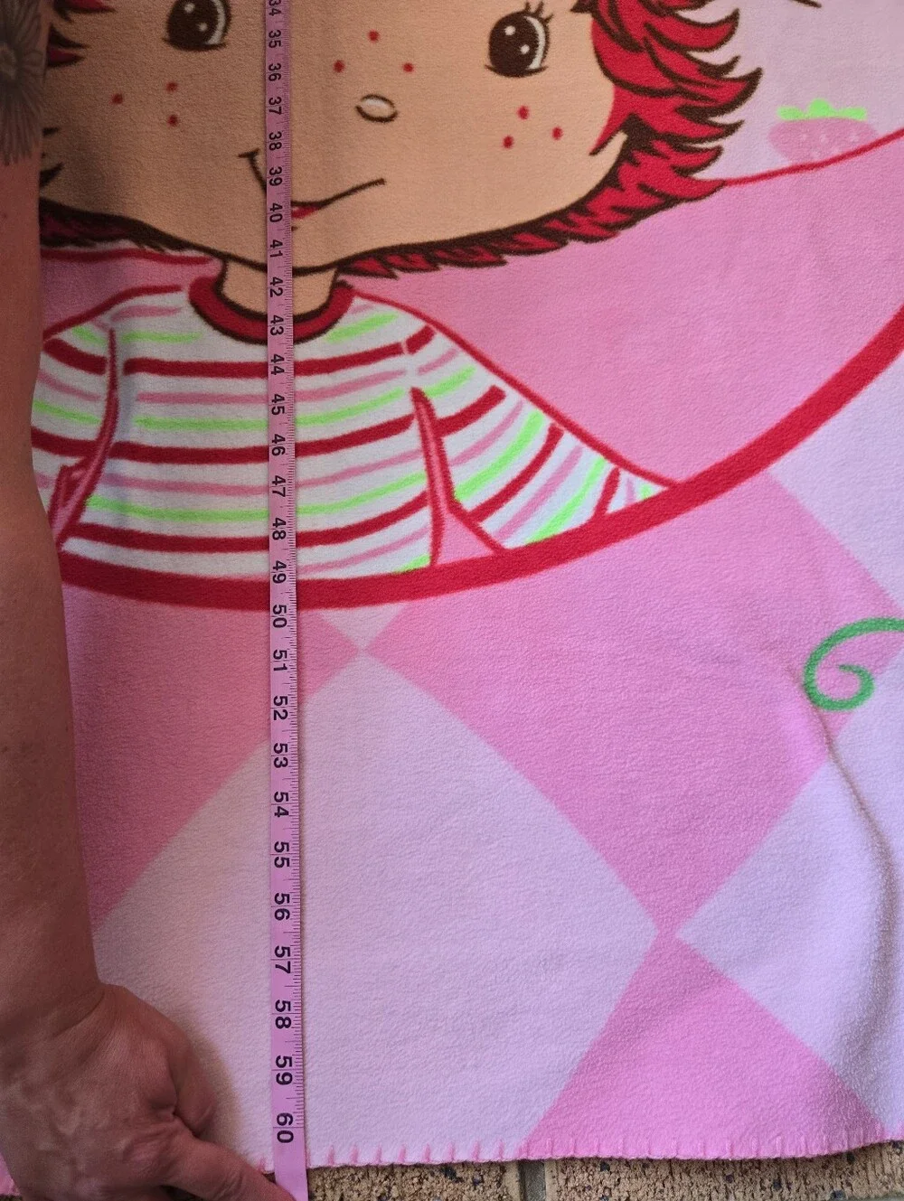 Y2K Strawberry Shortcake Fleece Blanket Pink Checkerboard 🍓🍓🍓
